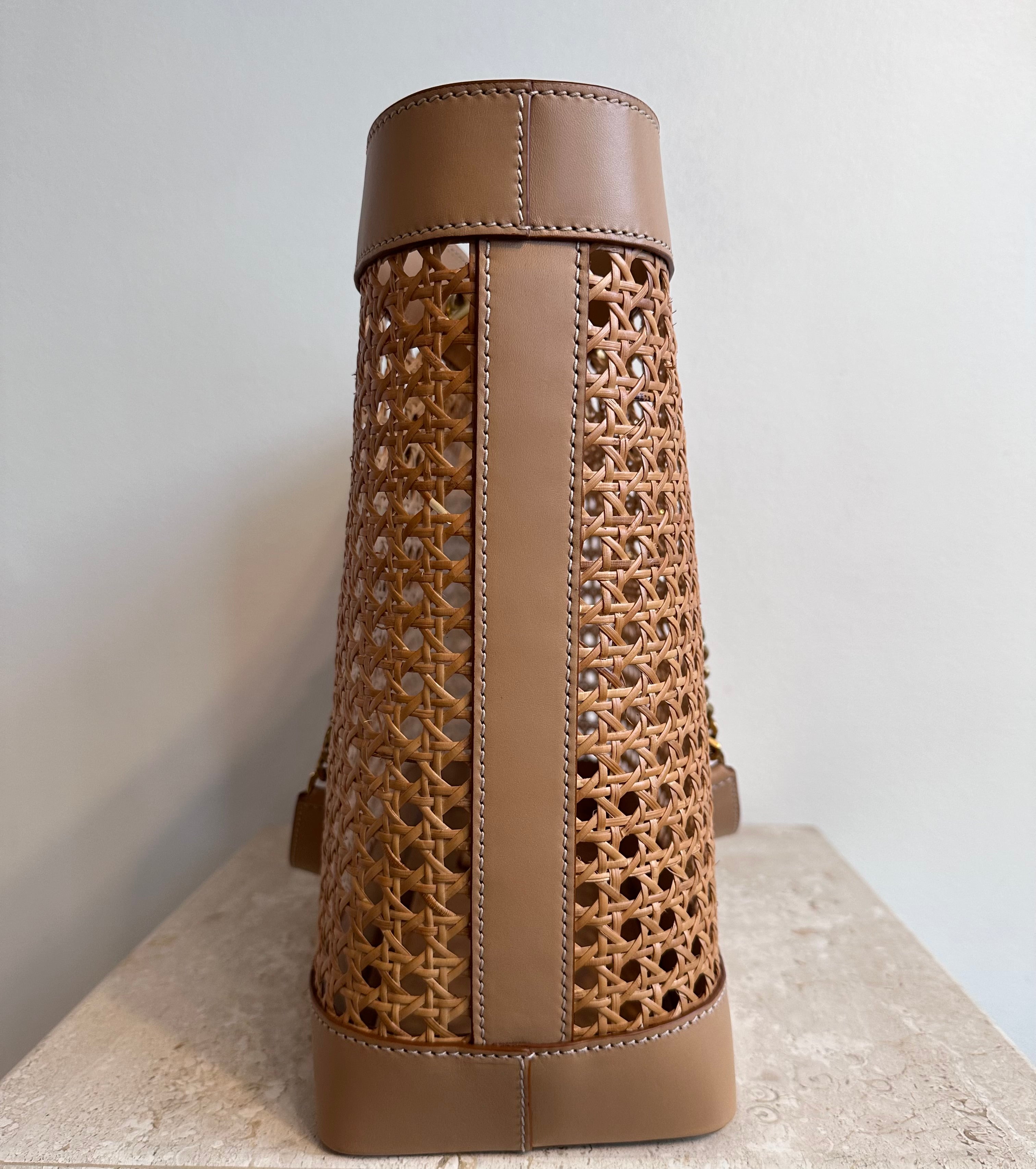 Pre-Owned SAINT LAURENT Woven Cane Shopping Tote