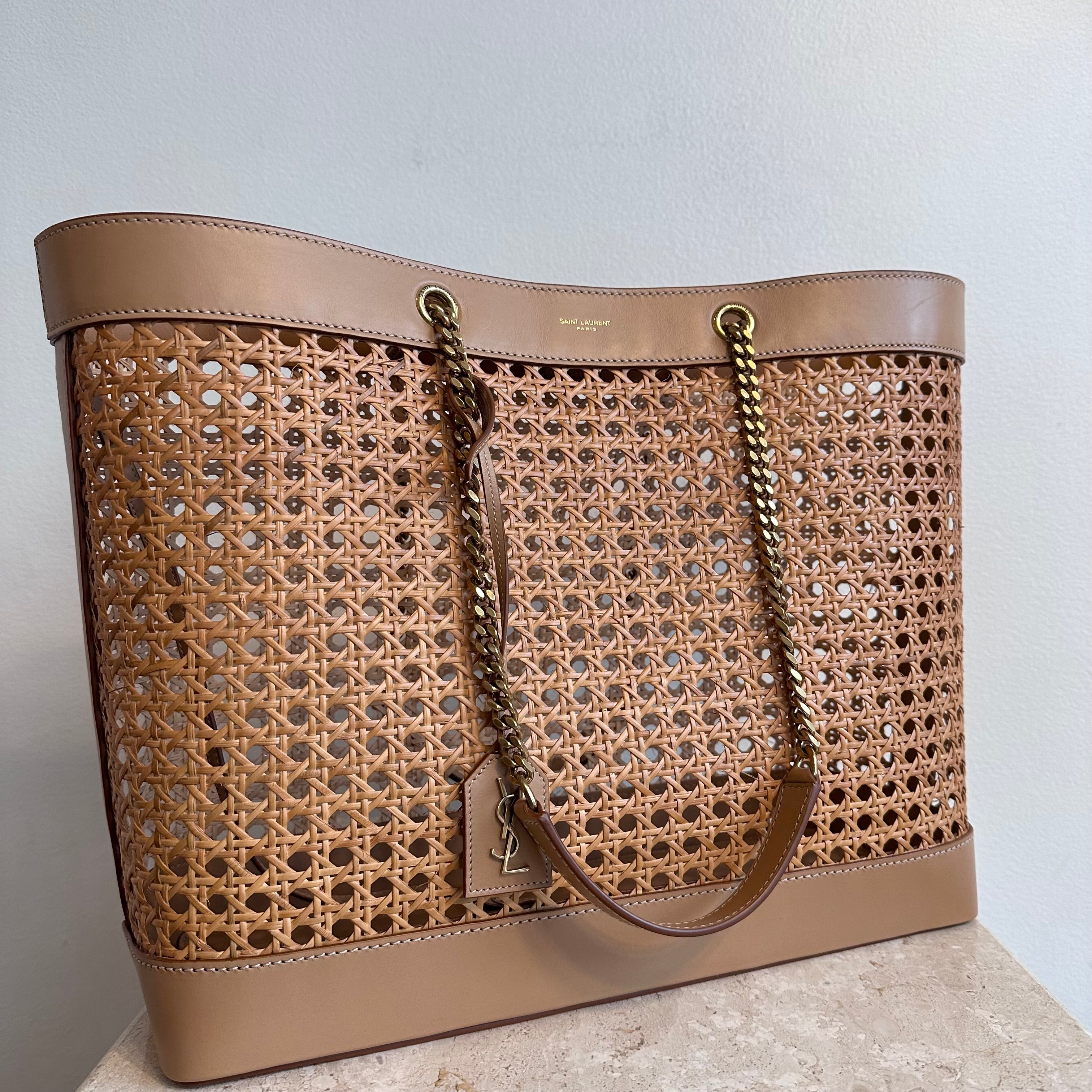Pre-Owned SAINT LAURENT Woven Cane Shopping Tote
