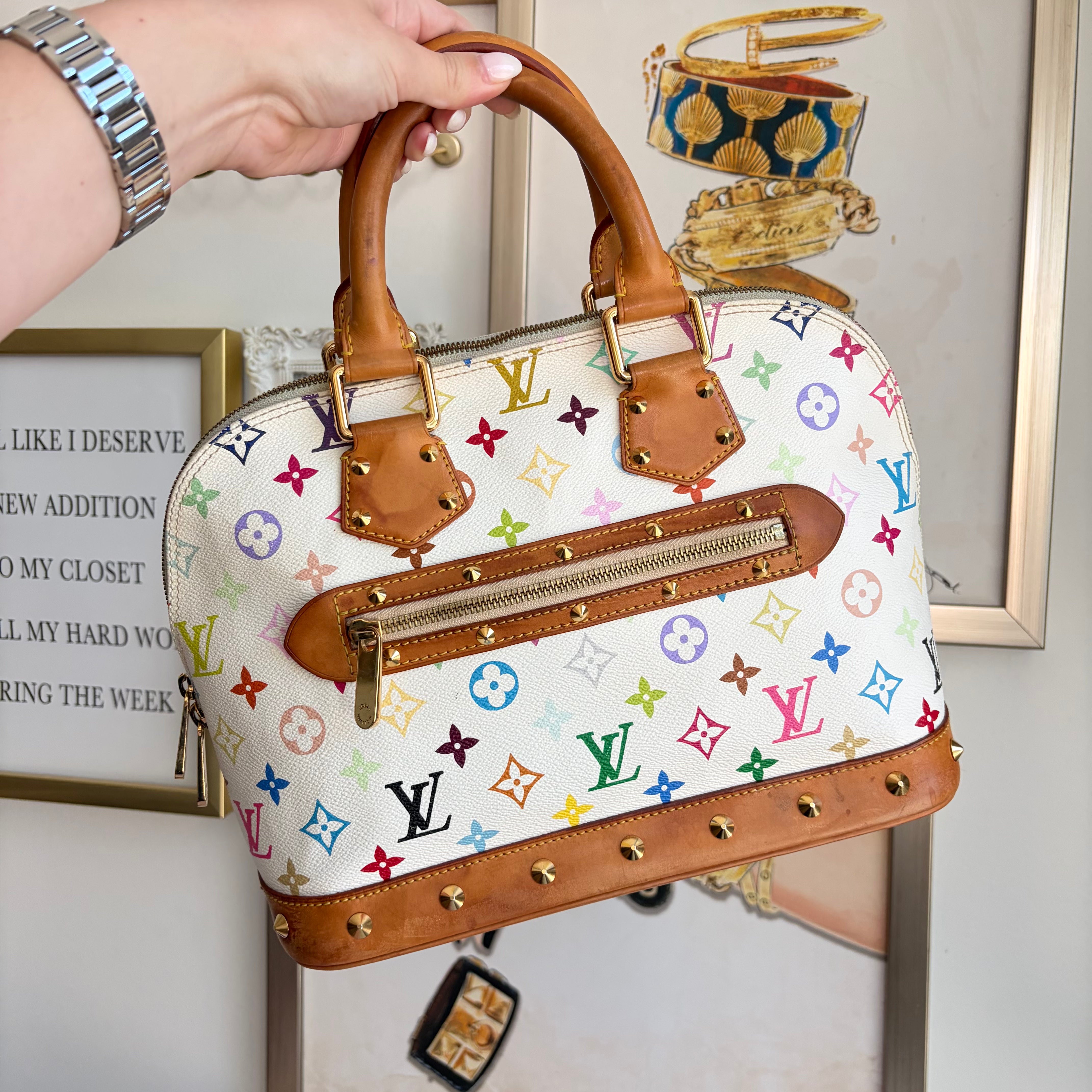 Pre-Owned LOUIS VUITTON Vintage White Monogram Multicolor Alma PM 