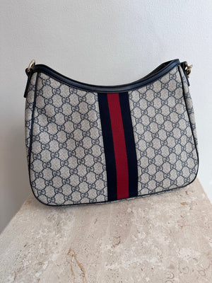 Pre-Owned GUCCI Navy GG Supreme Web Shoulder Bag