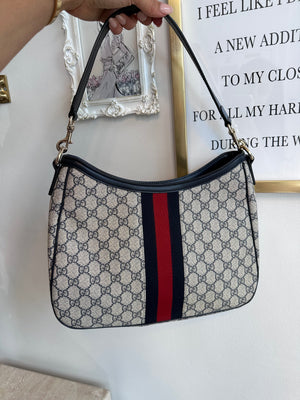 Pre-Owned GUCCI Navy GG Supreme Web Shoulder Bag