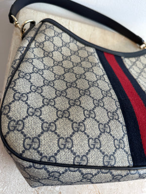 Pre-Owned GUCCI Navy GG Supreme Web Shoulder Bag