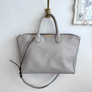 Pre-Owned BURBERRY Grey Embossed Check Leather Dewberry Tote