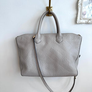 Pre-Owned BURBERRY Grey Embossed Check Leather Dewberry Tote