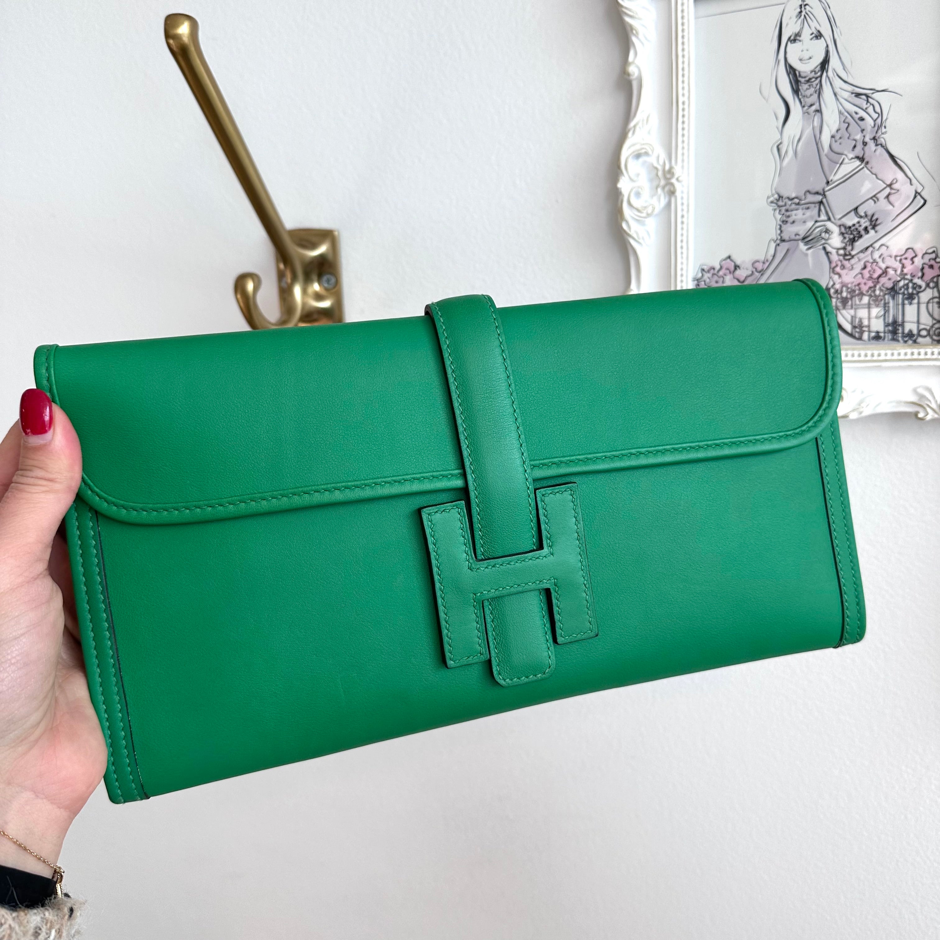 Pre-Owned HERMES Bambou Green Swift Jige Elan 29 Clutch