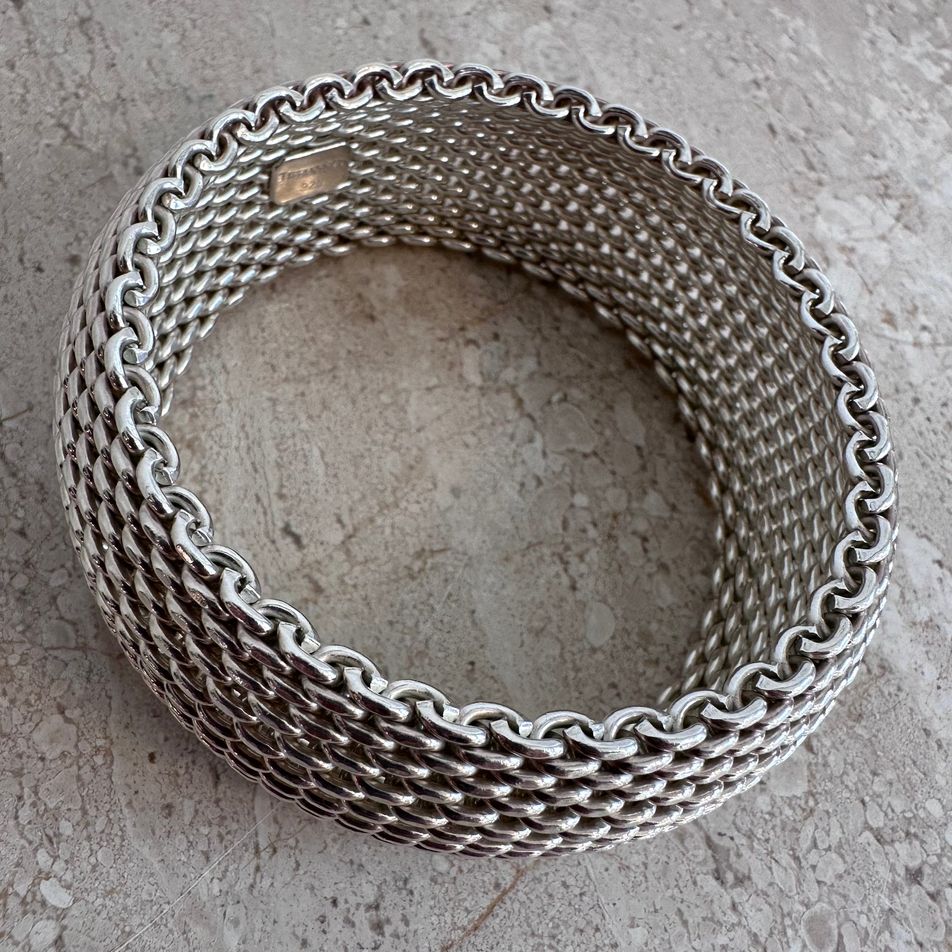 Pre-Owned TIFFANY & CO. Somerset Wide Bangle Mesh Bracelet In Sterling Silver