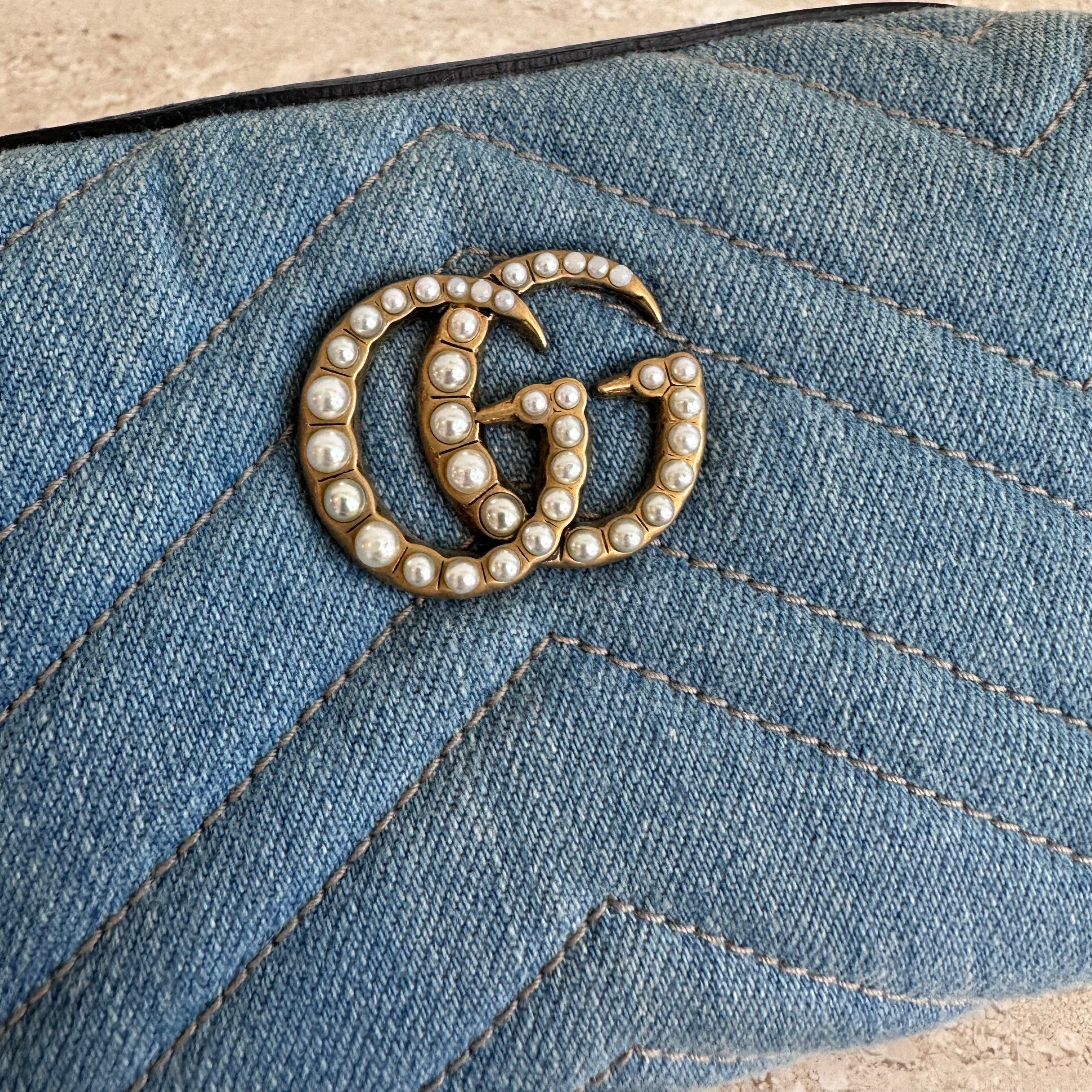 Pre-Owned GUCCI Denim & Pearl Pouch