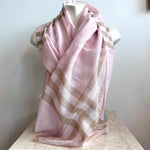 Pre-Owned BURBERRY Pink Lightweight Giant Check Wool & Silk Scarf/Shawl