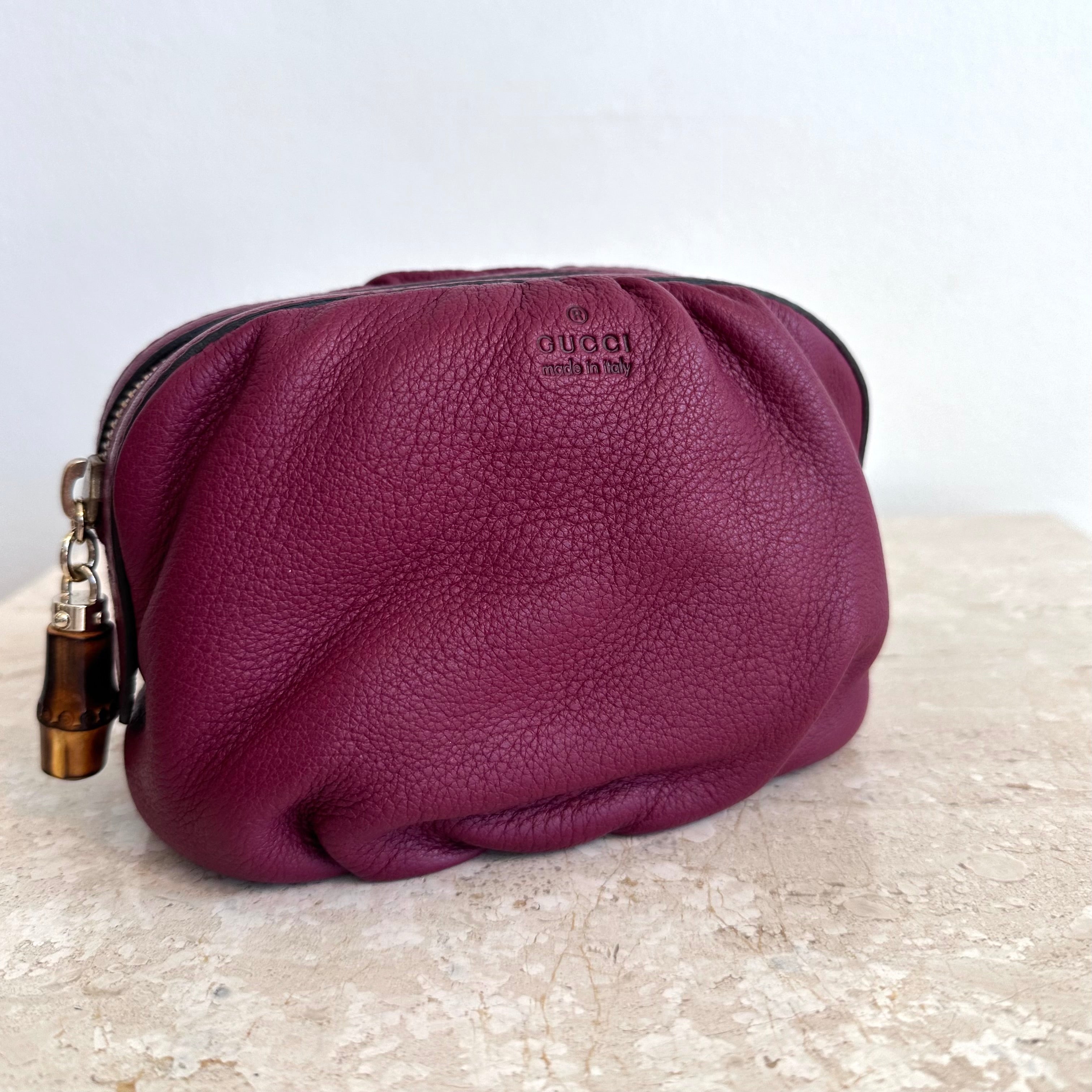 Pre-Owned GUCCI Burgundy Bamboo Pouch