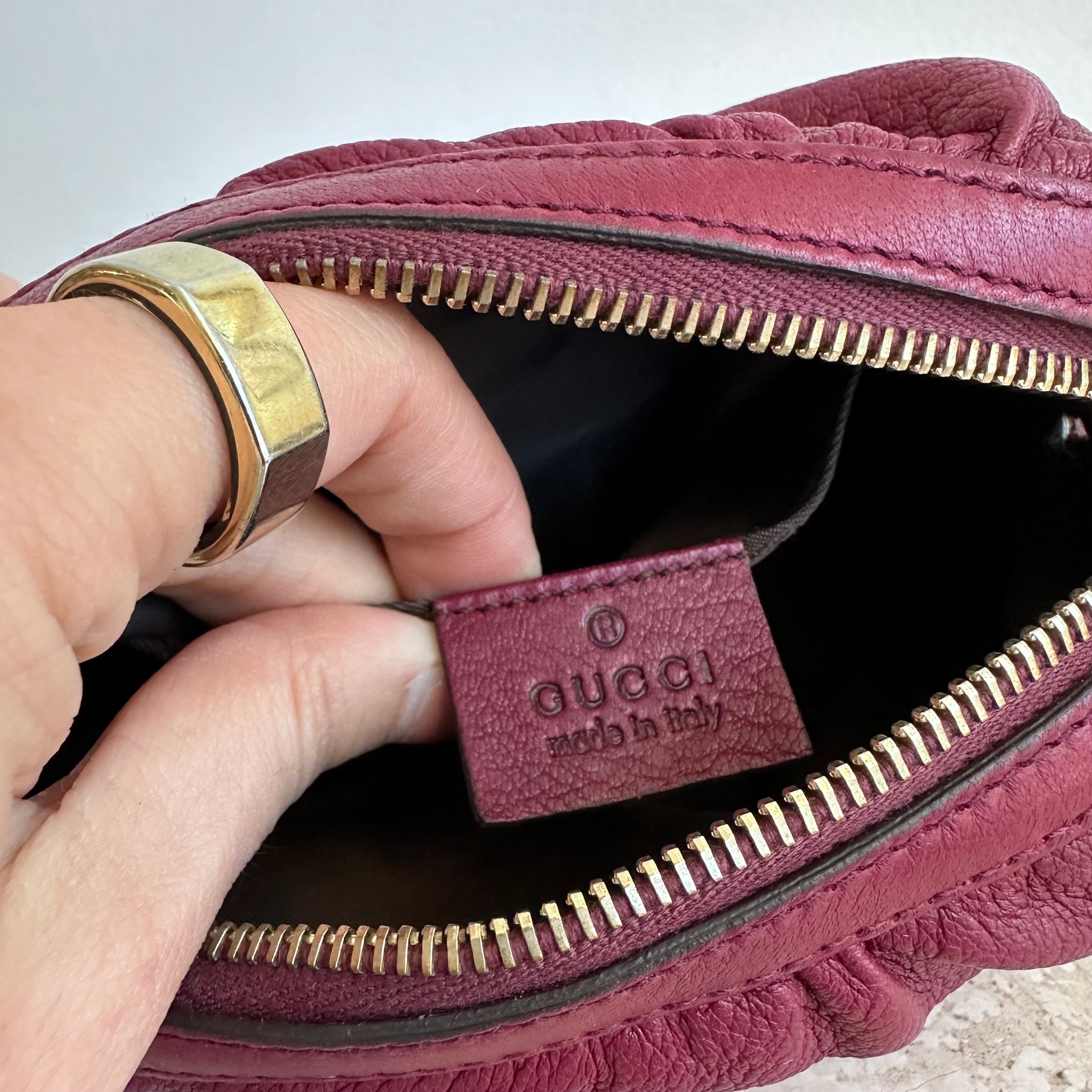 Pre-Owned GUCCI Burgundy Bamboo Pouch