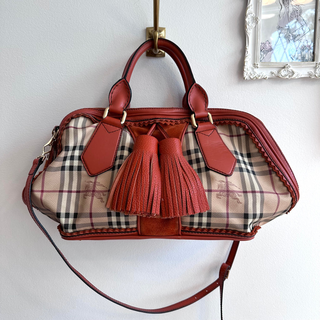 Pre-Owned Burberry Landscape Haymarket Luggage Bowling Bag