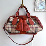 Pre-Owned Burberry Landscape Haymarket Luggage Bowling Bag