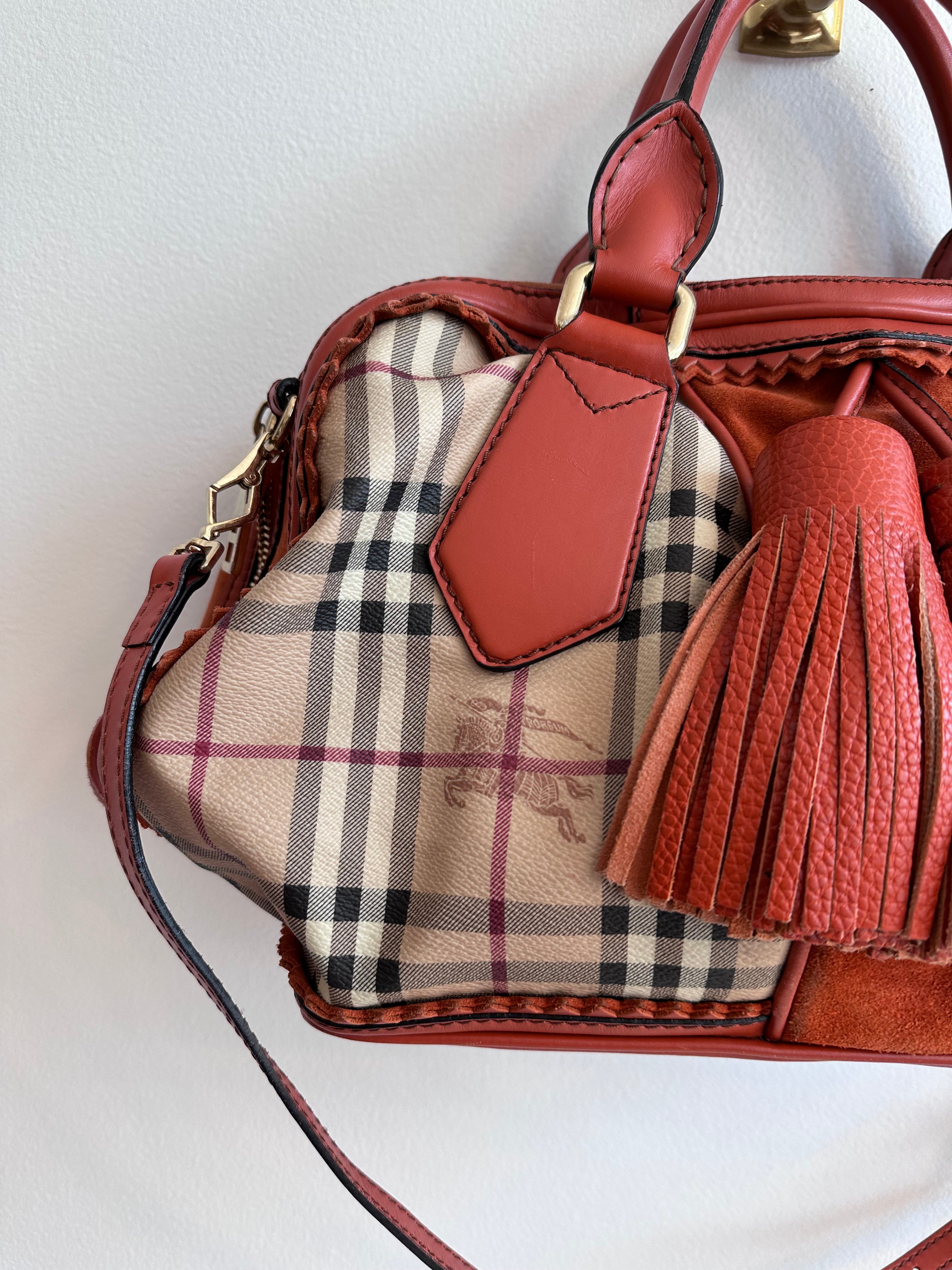 Pre-Owned Burberry Landscape Haymarket Luggage Bowling Bag
