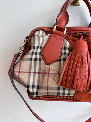 Pre-Owned Burberry Landscape Haymarket Luggage Bowling Bag