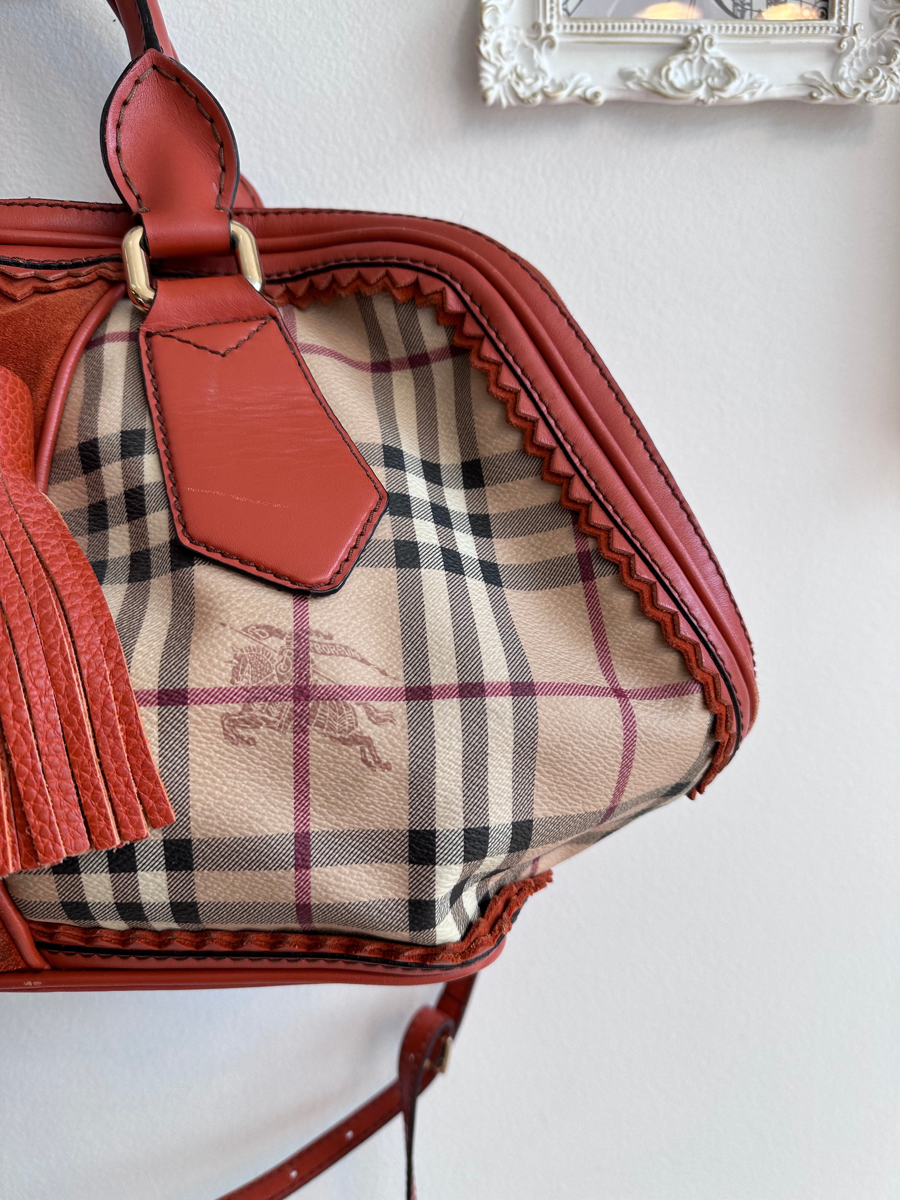 Pre-Owned Burberry Landscape Haymarket Luggage Bowling Bag