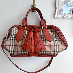 Pre-Owned Burberry Landscape Haymarket Luggage Bowling Bag