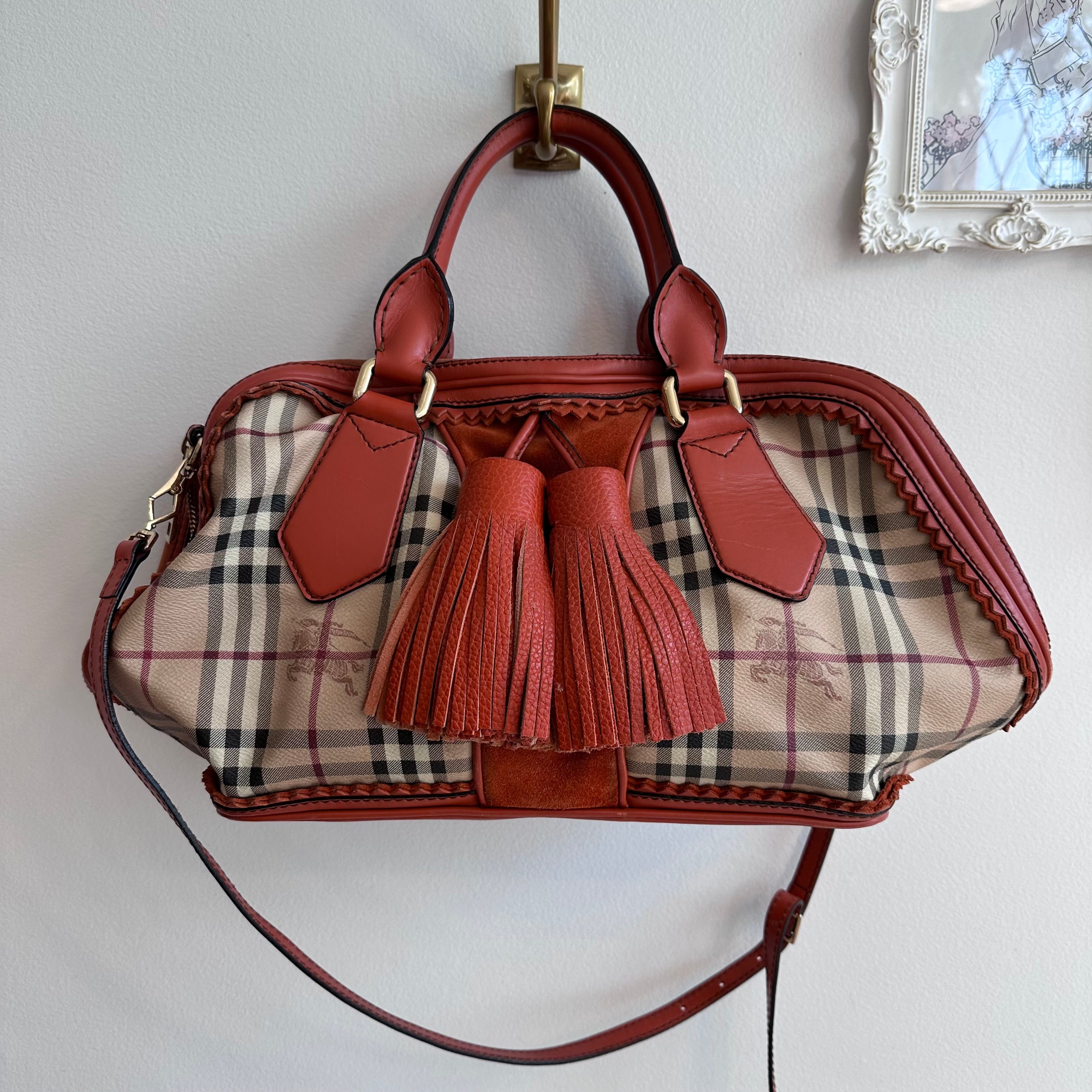 Pre-Owned Burberry Landscape Haymarket Luggage Bowling Bag