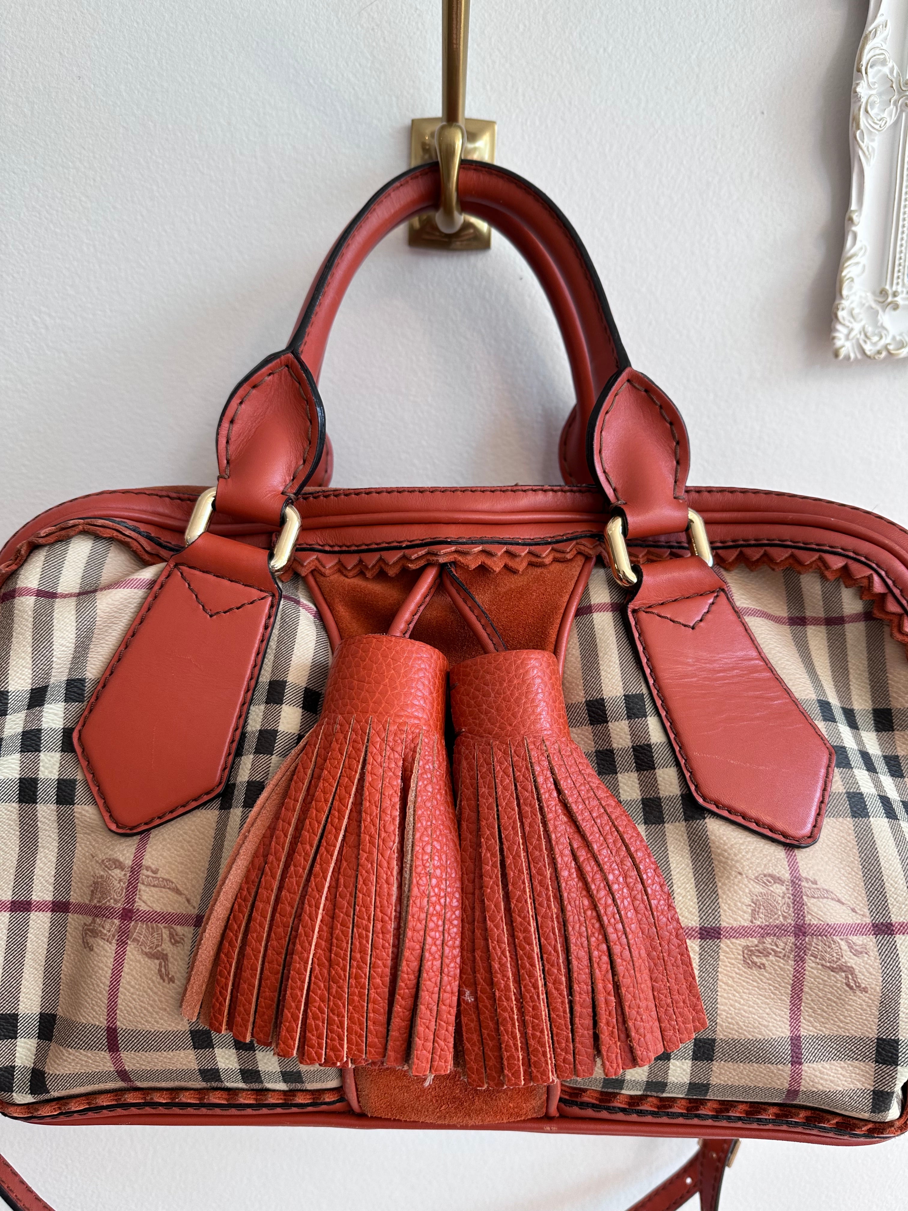 Pre-Owned Burberry Landscape Haymarket Luggage Bowling Bag