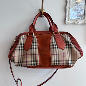 Pre-Owned Burberry Landscape Haymarket Luggage Bowling Bag