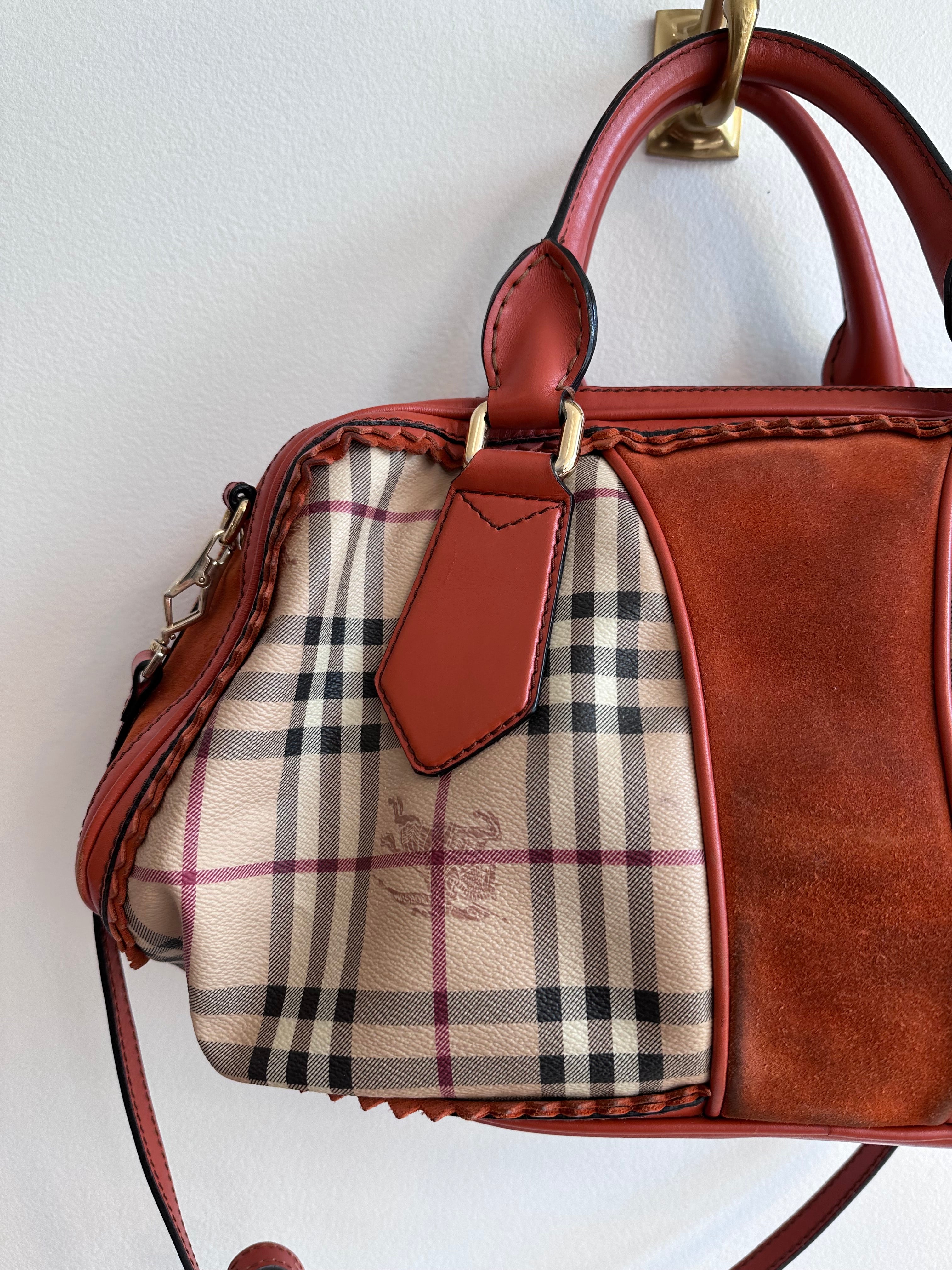 Pre-Owned Burberry Landscape Haymarket Luggage Bowling Bag