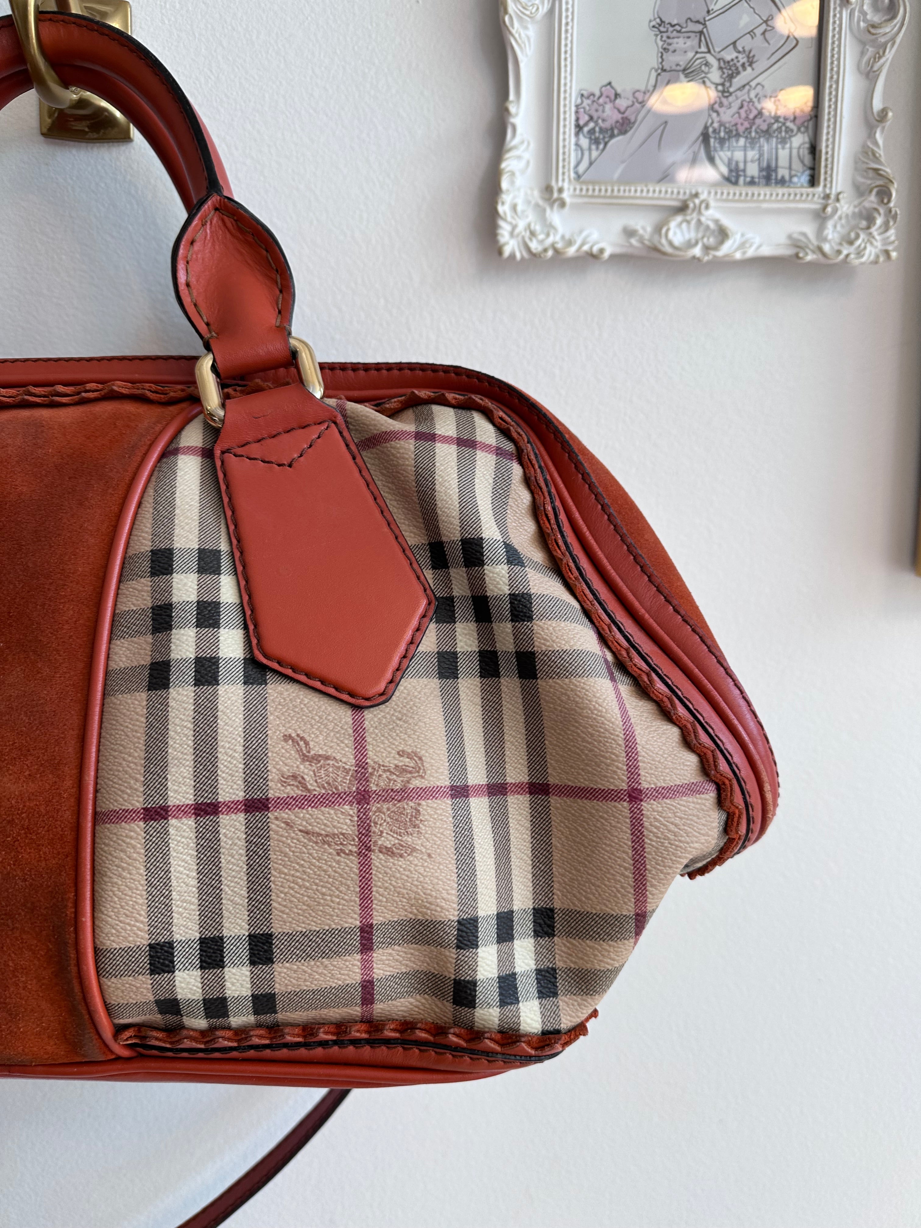 Pre-Owned Burberry Landscape Haymarket Luggage Bowling Bag
