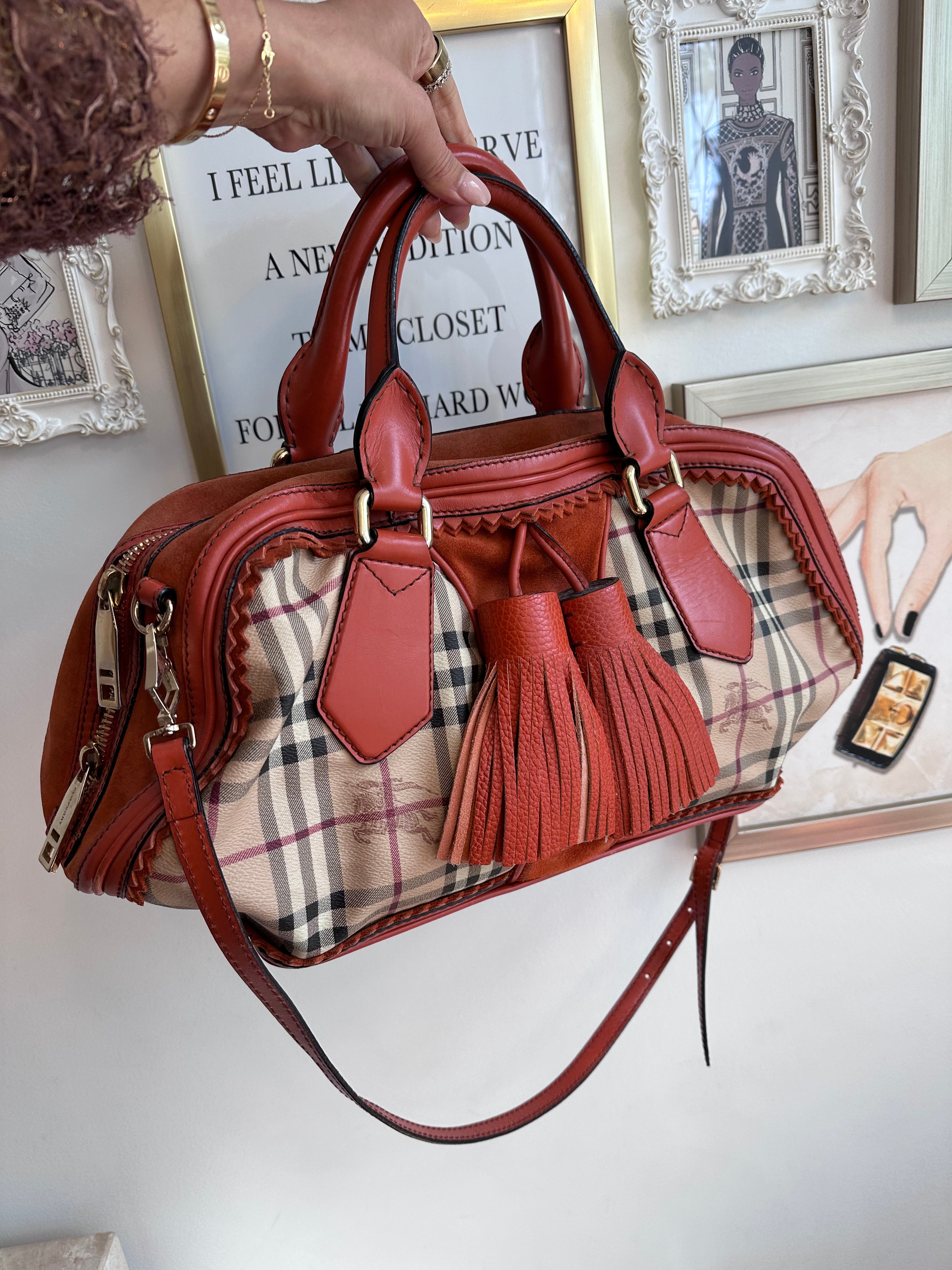 Pre-Owned Burberry Landscape Haymarket Luggage Bowling Bag