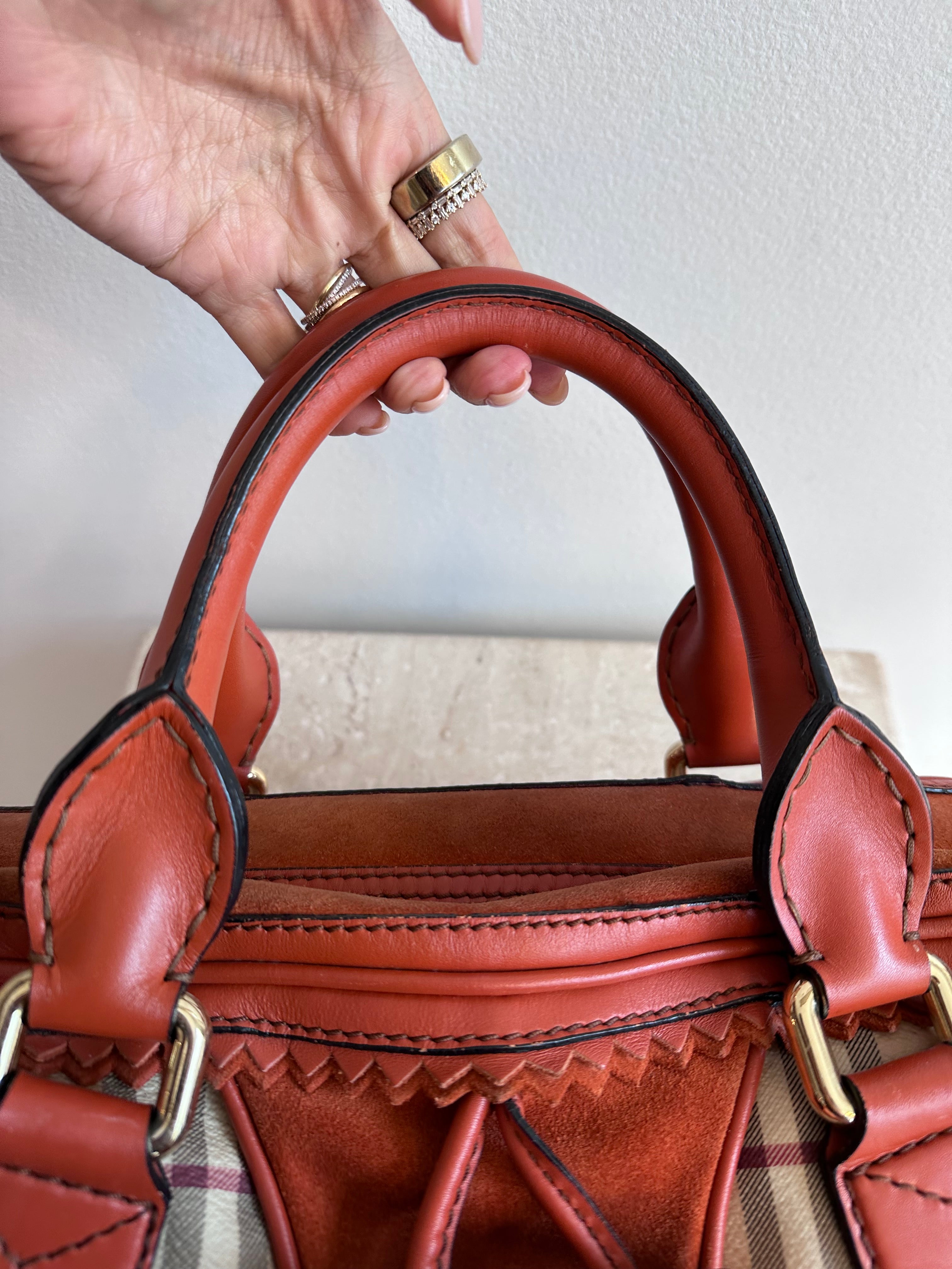 Pre-Owned Burberry Landscape Haymarket Luggage Bowling Bag