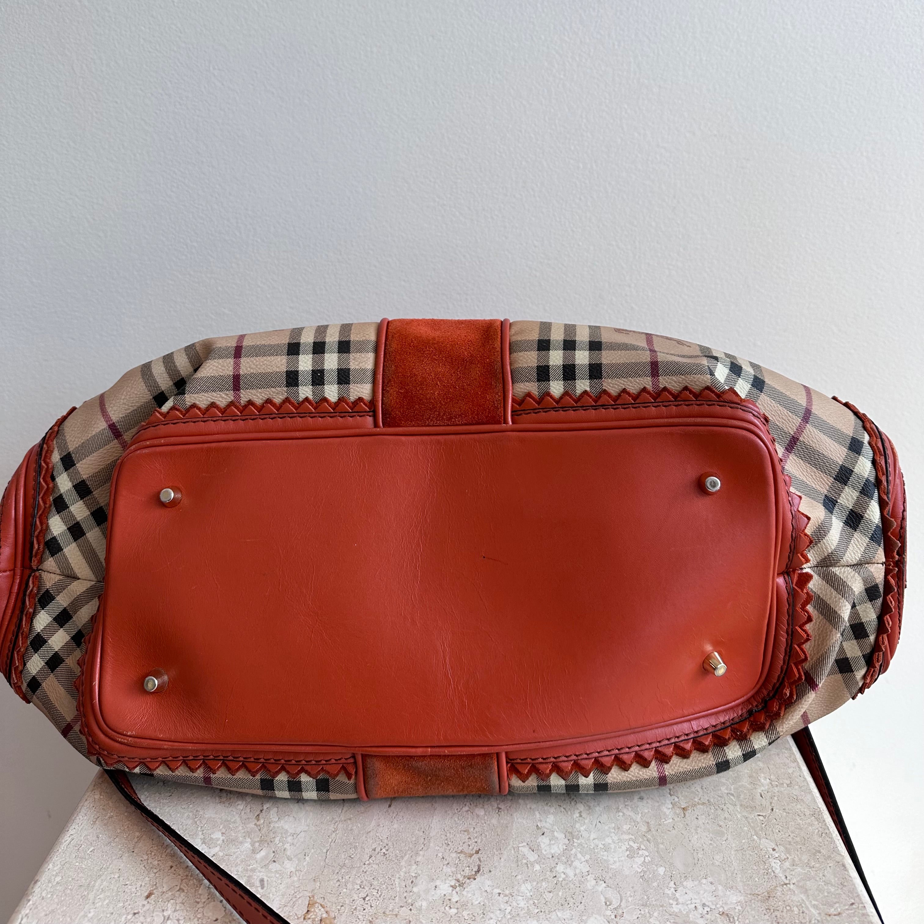 Pre-Owned Burberry Landscape Haymarket Luggage Bowling Bag