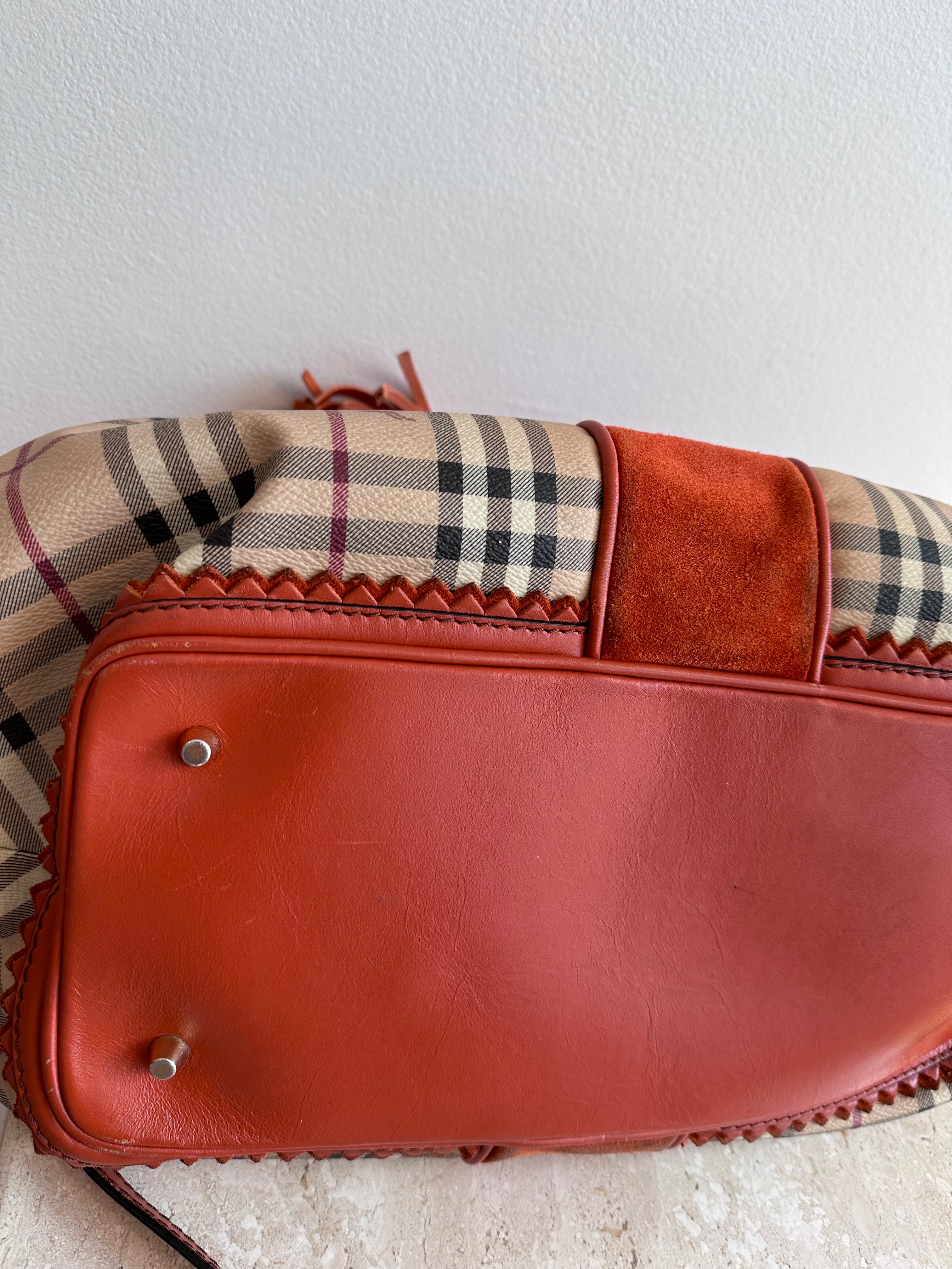 Pre-Owned Burberry Landscape Haymarket Luggage Bowling Bag