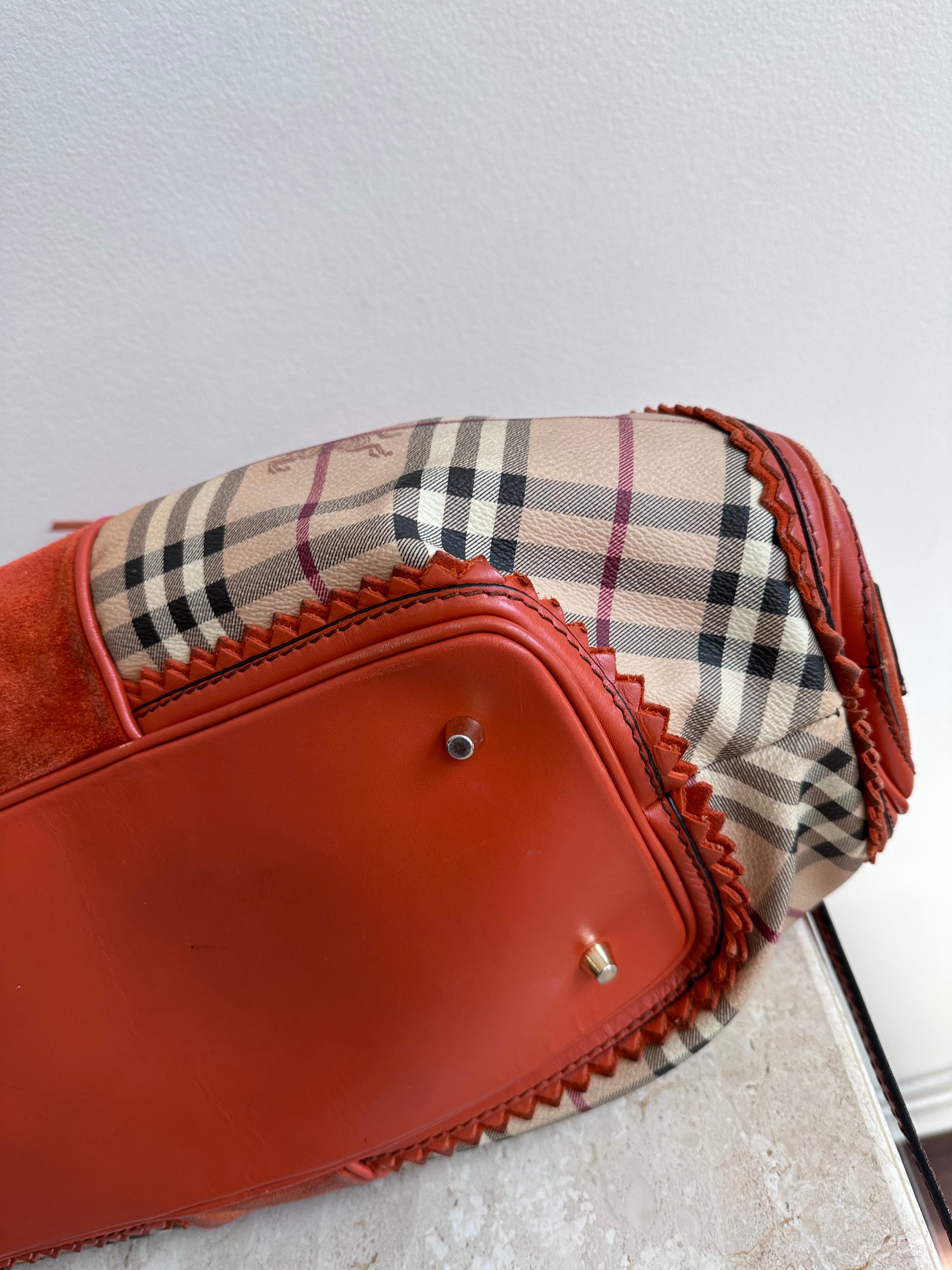 Pre-Owned Burberry Landscape Haymarket Luggage Bowling Bag