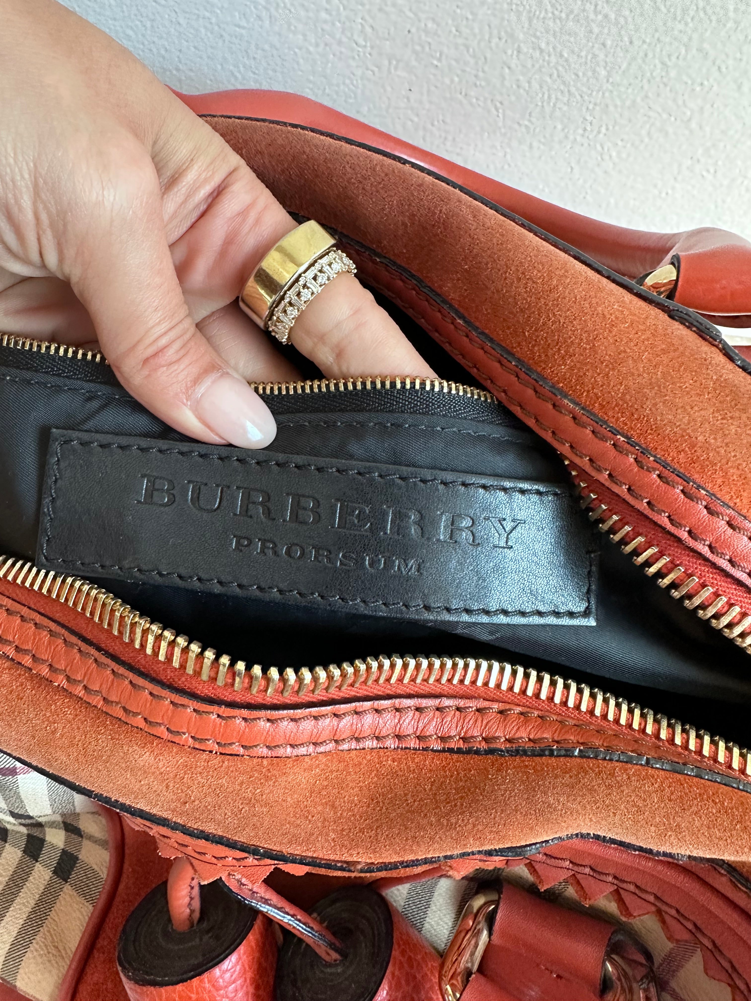 Pre-Owned Burberry Landscape Haymarket Luggage Bowling Bag