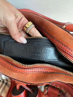 Pre-Owned Burberry Landscape Haymarket Luggage Bowling Bag