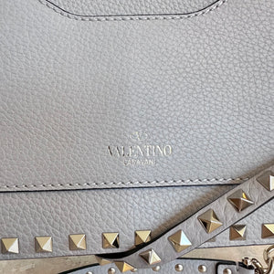 Pre-Owned VALENTINO Rockstud Leather Crossbody Bag Grey