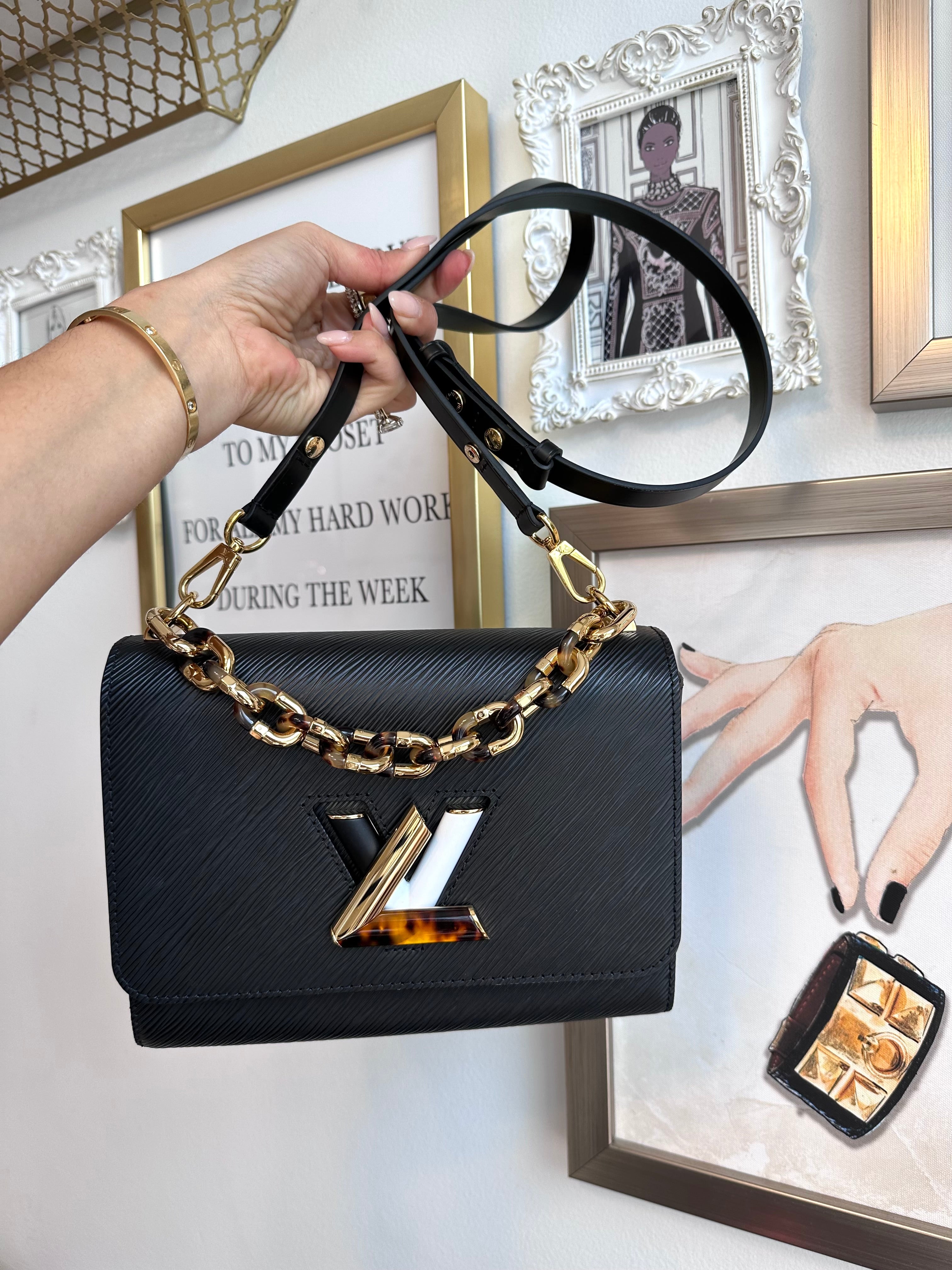 Pre-Owned LOUIS VUITTON Black Epi Tortoiseshell Twist MM Bag