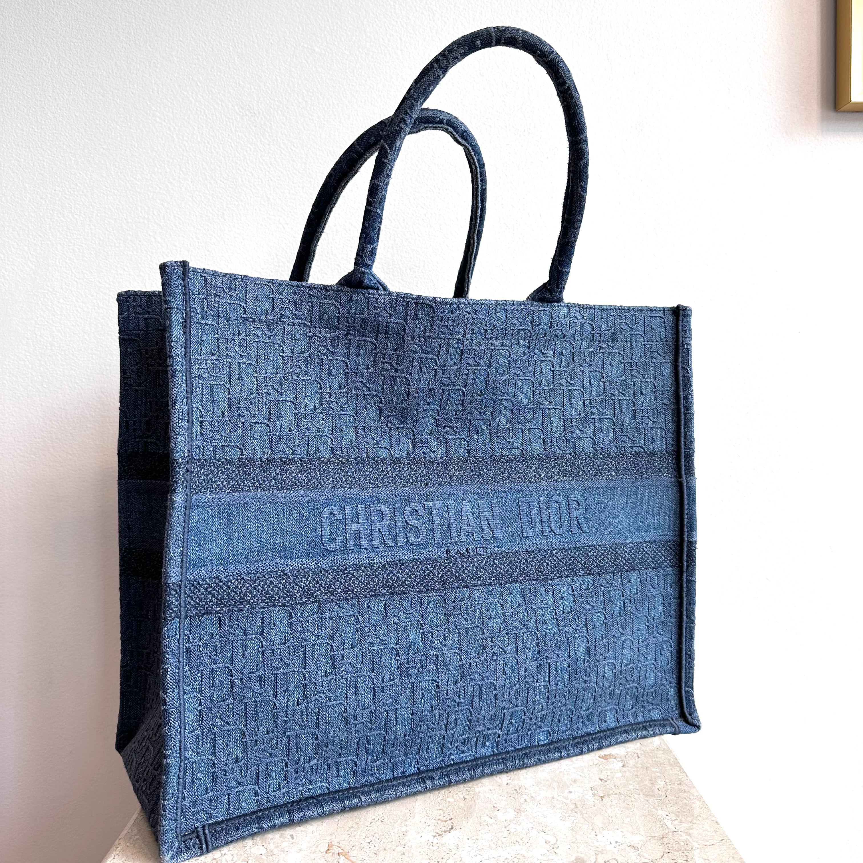 Pre-Owned DIOR Large Oblique Denim Book Tote