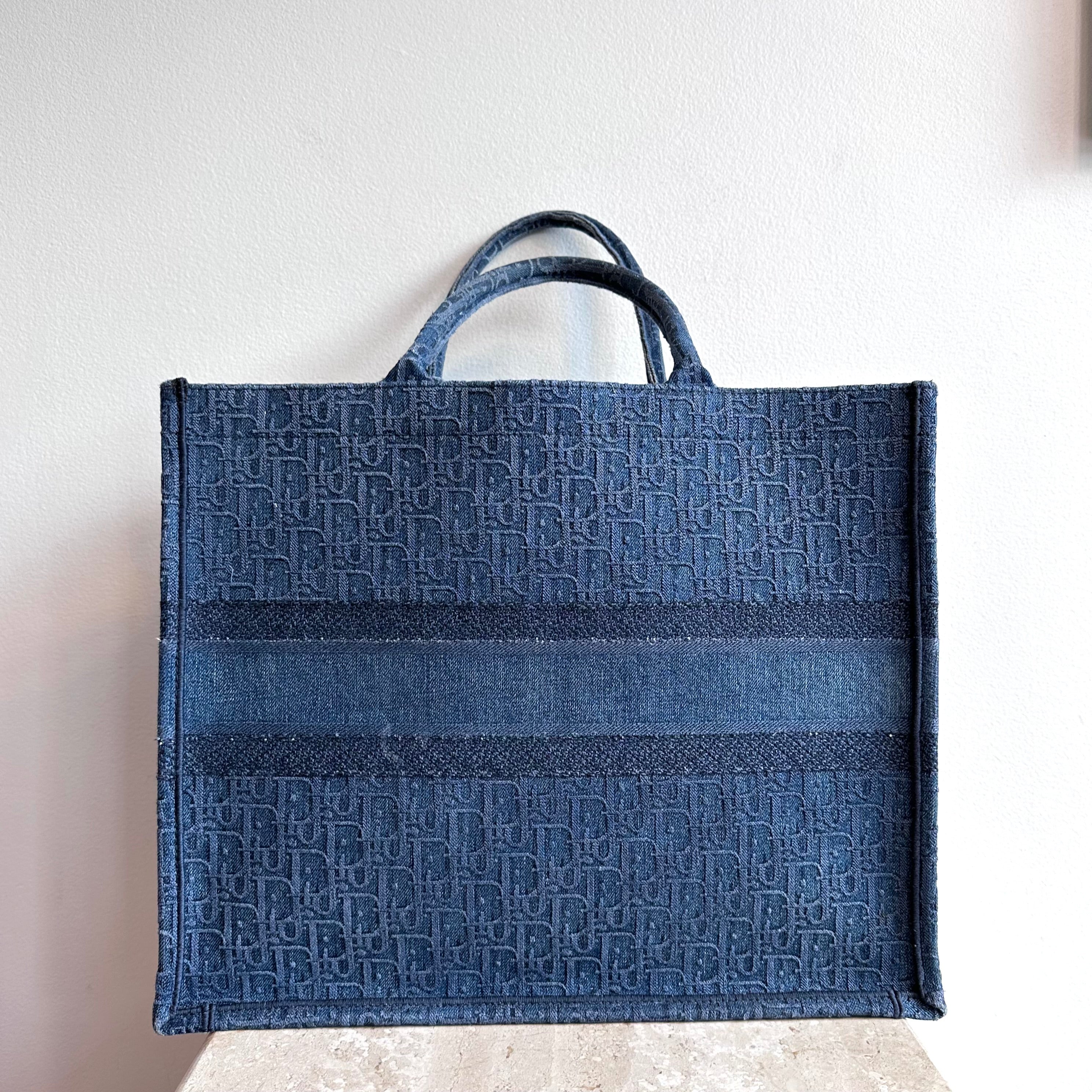 Pre-Owned DIOR Large Oblique Denim Book Tote