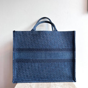 Pre-Owned DIOR Large Oblique Denim Book Tote