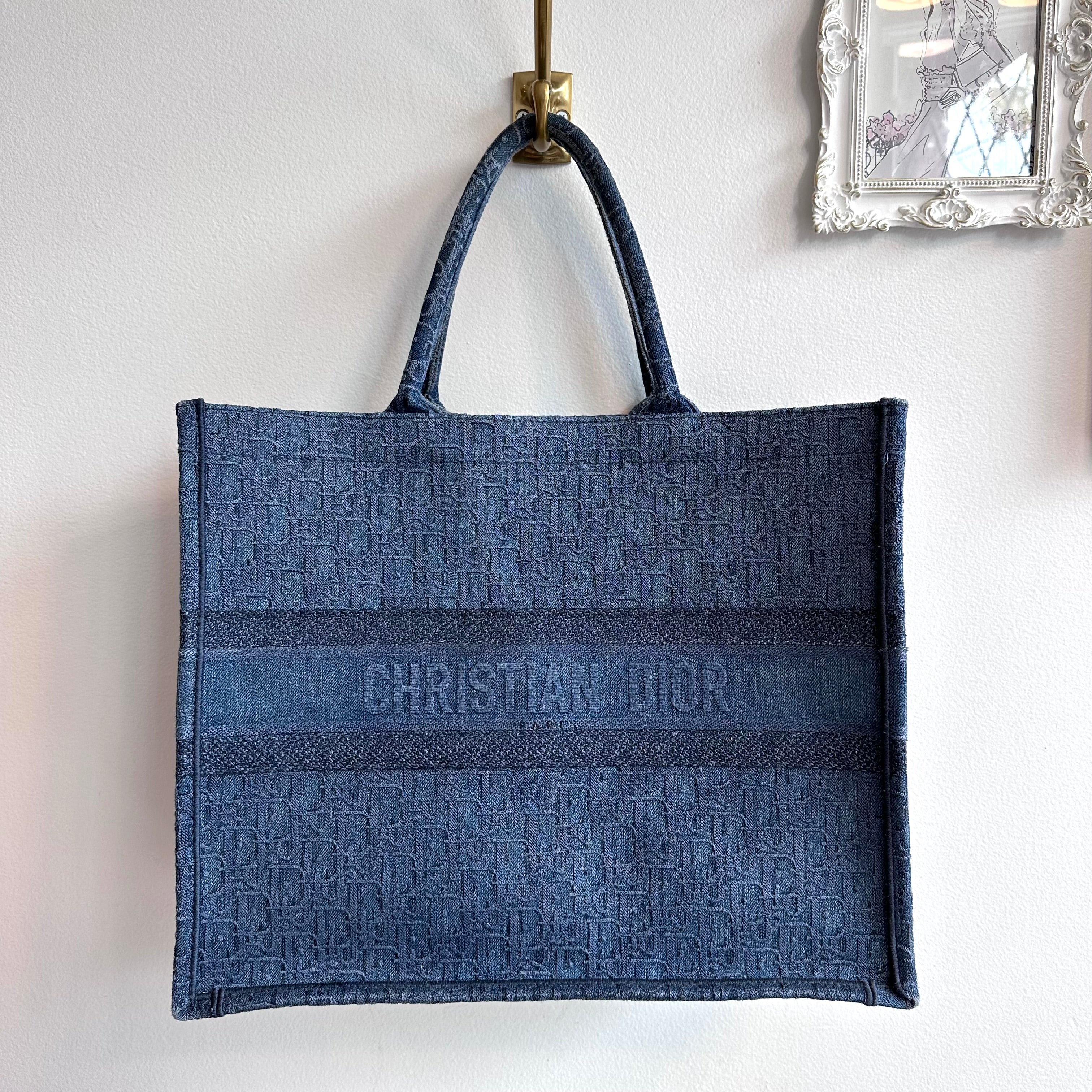 Pre-Owned DIOR Large Oblique Denim Book Tote