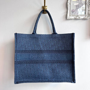 Pre-Owned DIOR Large Oblique Denim Book Tote