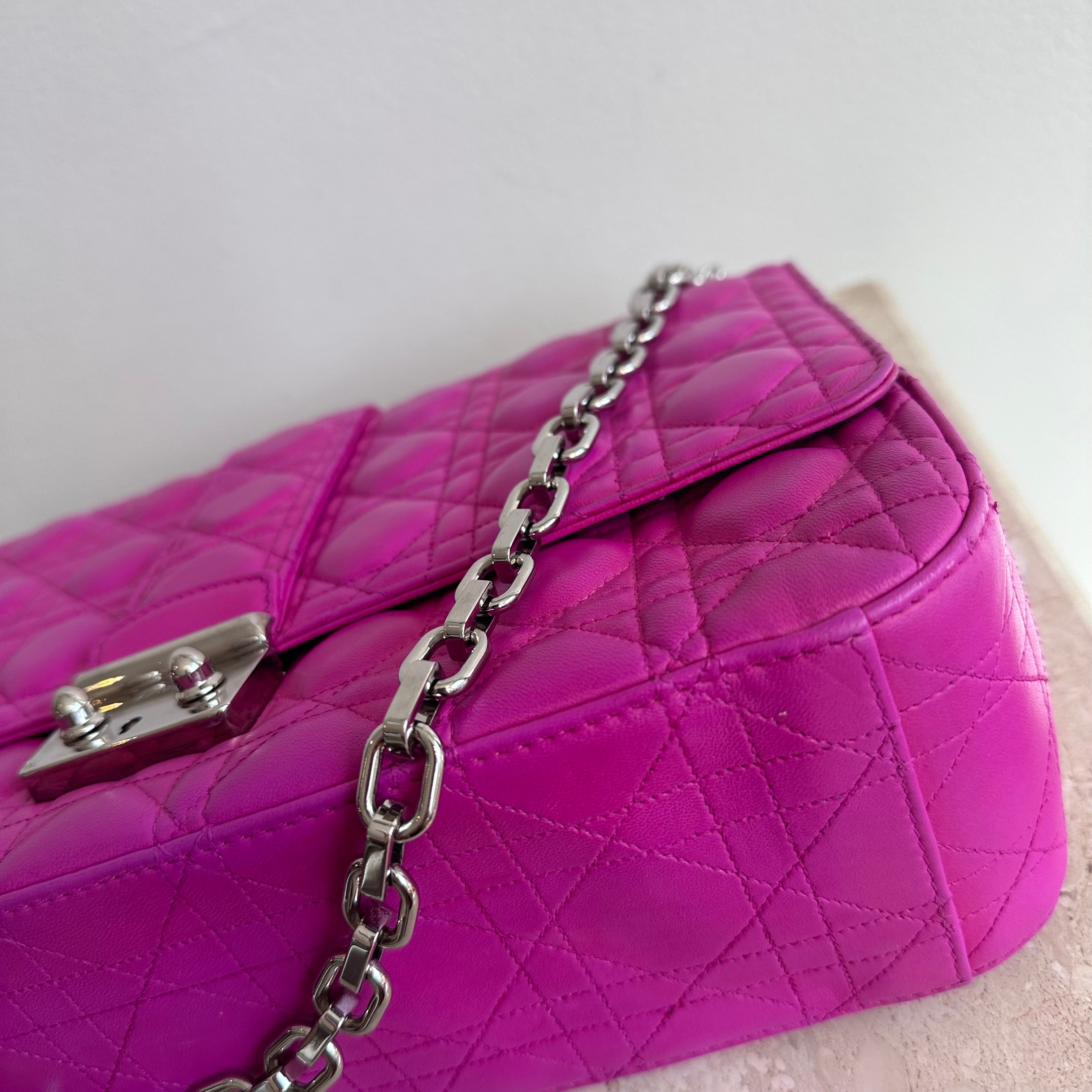 Pre-Owned DIOR Miss Dior Large Fuchsia Cannage Flap Bag