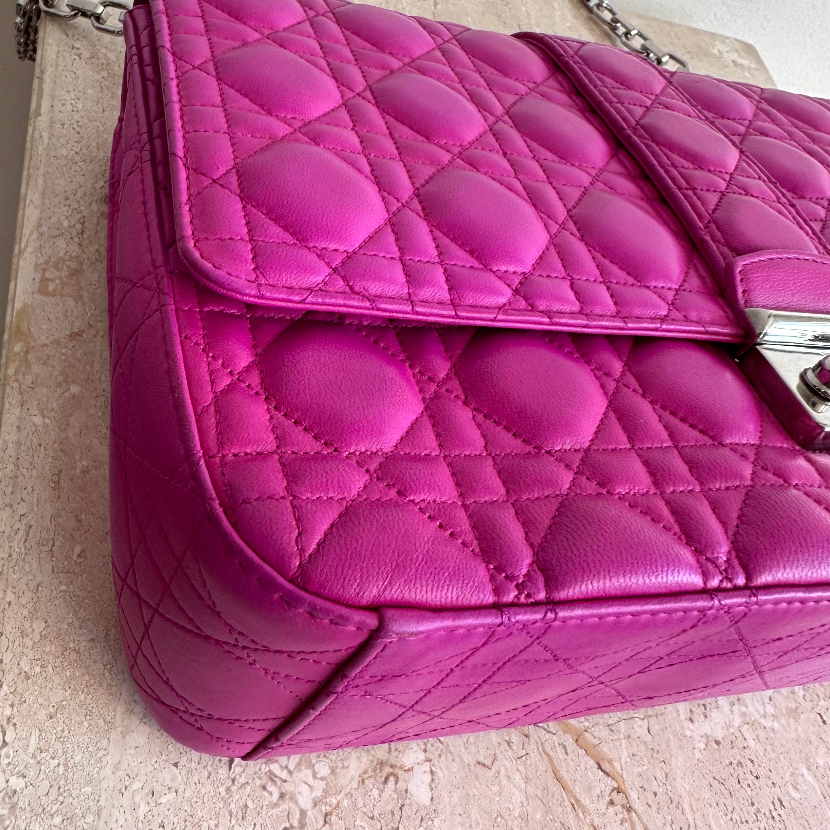 Pre-Owned DIOR Miss Dior Large Fuchsia Cannage Flap Bag