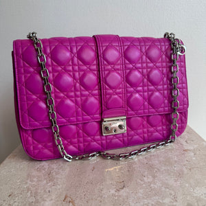 Pre-Owned DIOR Miss Dior Large Fuchsia Cannage Flap Bag