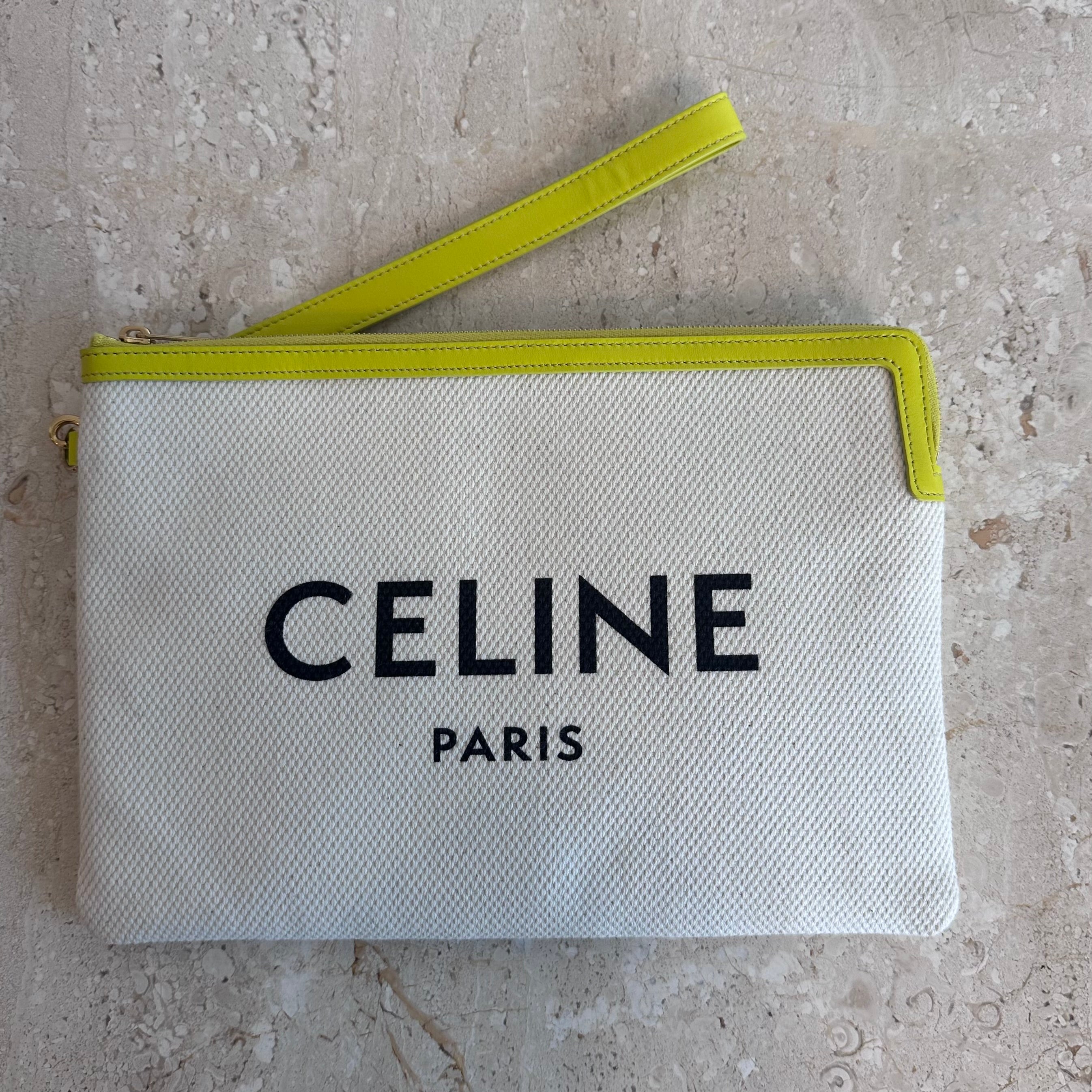 Pre-Owned CELINE Natural/Neon Canvas Pouch/Wristlet