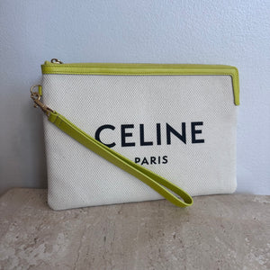 Pre-Owned CELINE Natural/Neon Canvas Pouch/Wristlet