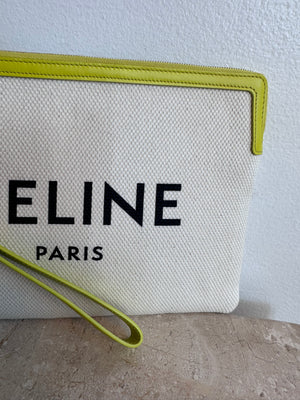 Pre-Owned CELINE Natural/Neon Canvas Pouch/Wristlet