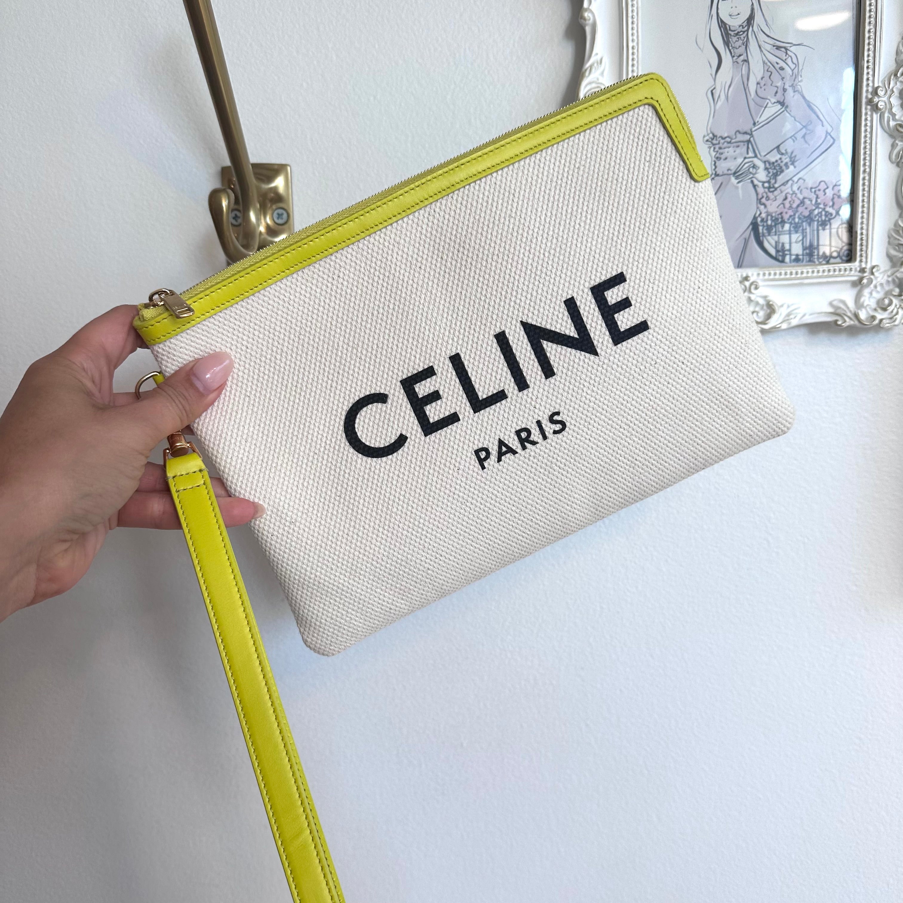 Pre-Owned CELINE Natural/Neon Canvas Pouch/Wristlet