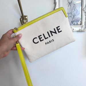 Pre-Owned CELINE Natural/Neon Canvas Pouch/Wristlet