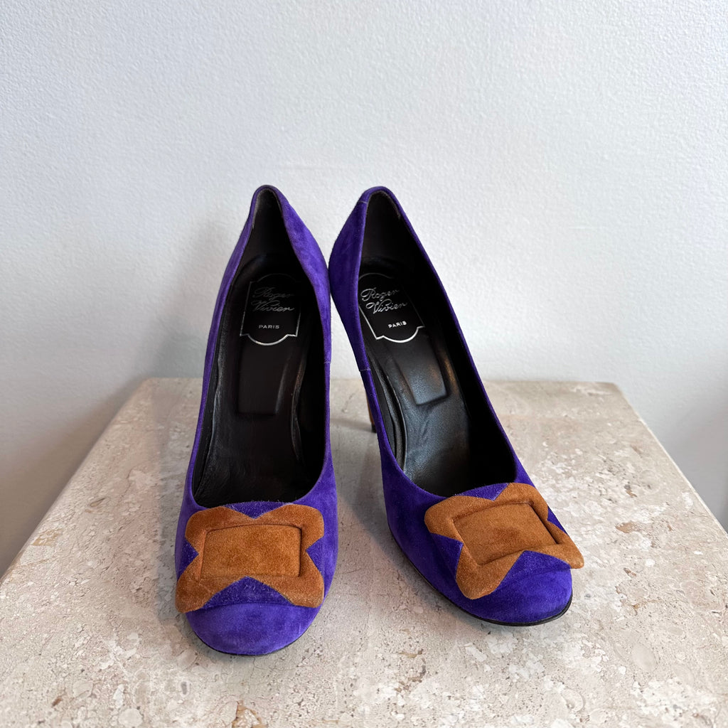 Pre-Owned ROGER VIVIER Purple and Brown Suede Classic Pumps Size 39.5