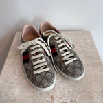 Pre-Owned GUCCI GG Supreme Canvas and Web Ace Lace Up Sneakers Size 37.5