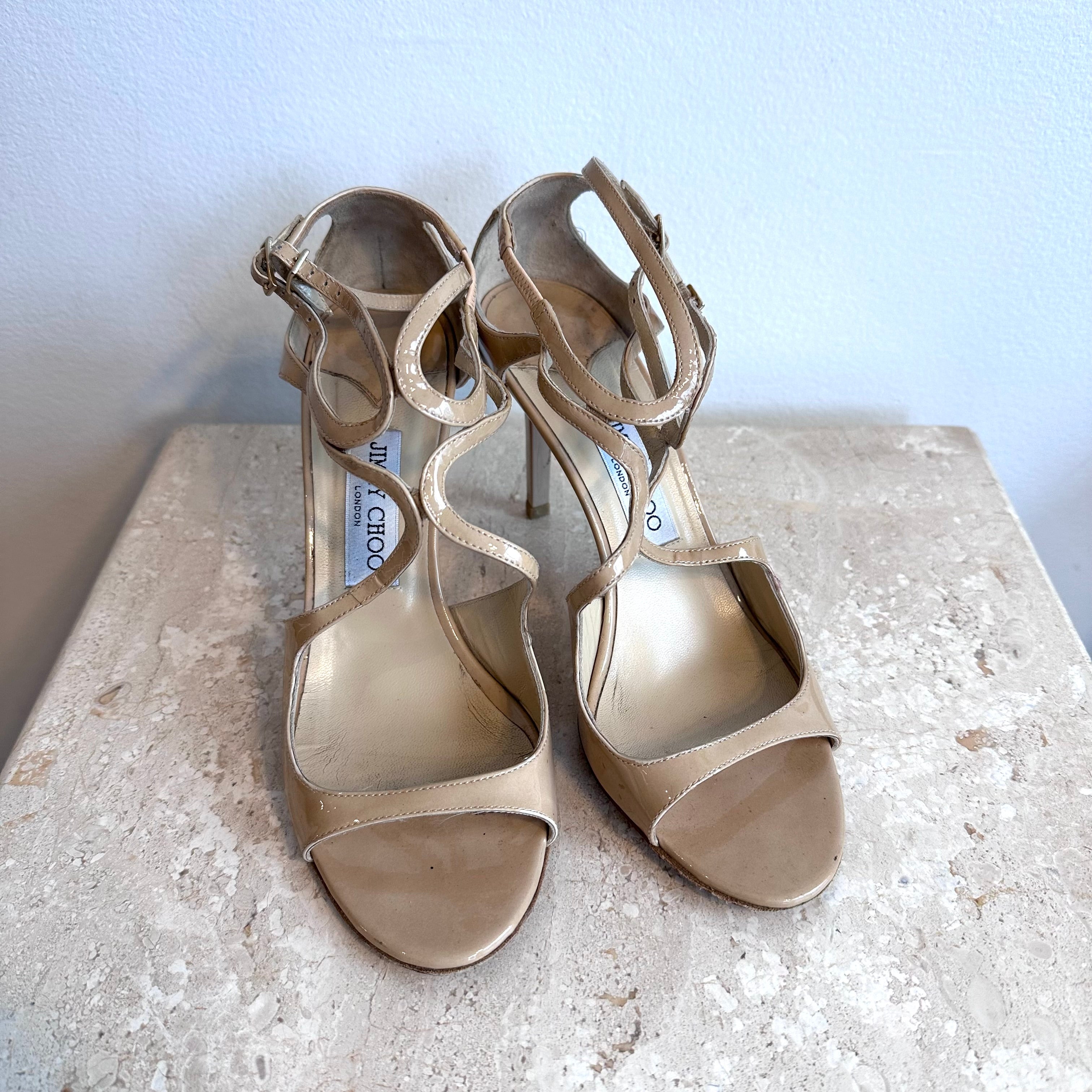 Pre-Owned JIMMY CHOO Ivettee Patent Leather Sandal Size 39